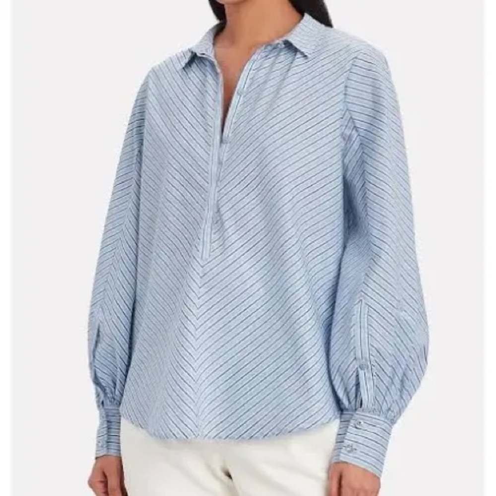 Munthe Jetset Striped Puff Sleeve Blouse Cotton Blend Popover size 6 classic